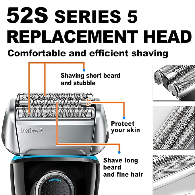 52S Series 5 Electric Shaver Replacement Head for Men Razor Shaving Blades Compatible with 52S Replacement Electric Shaver Heads Braun Series 5: 5090/5190cc, 5040/5140s, 5030s, 5147s, 5145s