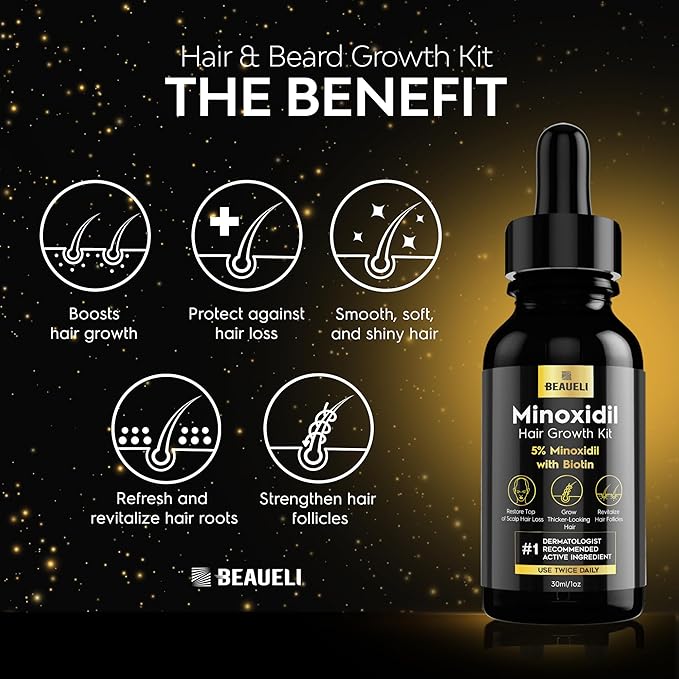 Minoxidil Beard Growth Kit For Men and Women, Hair Loss and Hair Regrowth Treatments, Minoxidil 5%, Black