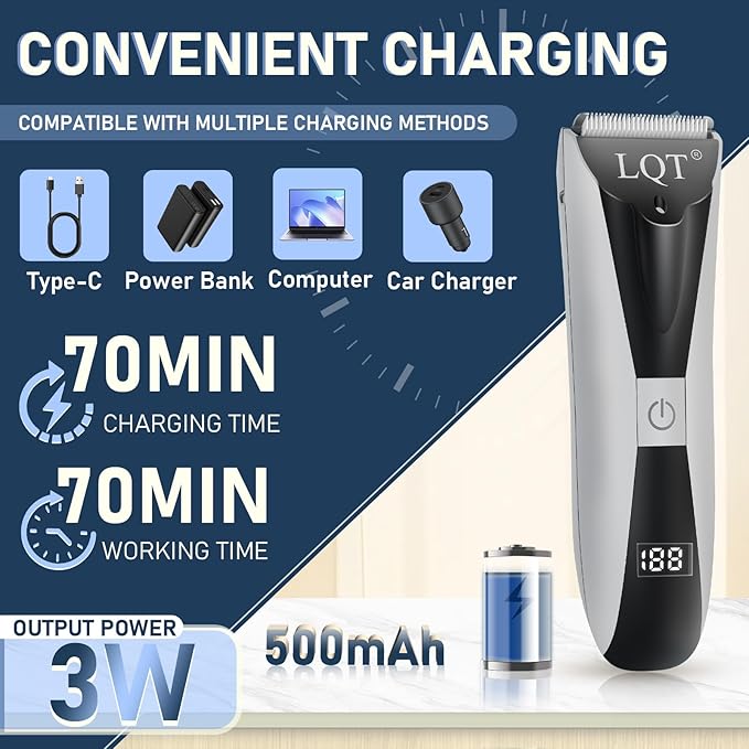Pubic Hair Trimmer for Men with LED Display, Waterproof Body Groomer & Bikini Shaver, Type-C Rechargeable with LED Light, Ideal Christmas & New Year Gift for Men