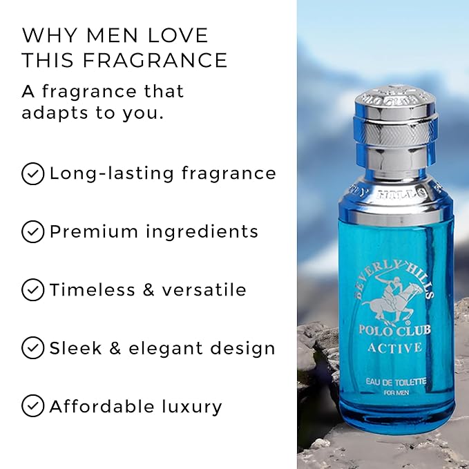 Beverly Hills Polo Club ACTIVE - Cologne for Men with Notes of Citrus - Fresh & Sporty Fragrance Scent - Eau De Toilette Spray 3.40fl.oz / 100ml