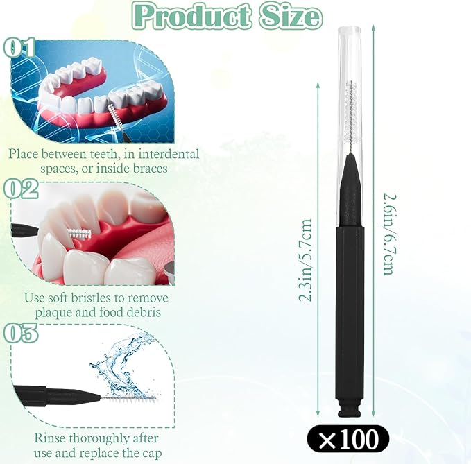 SynHHergyx 100 PCS Brushes for Braces Dental Brushes Picks Interdental Brush Teeth Brush Picks Dental Cleaning Tools for Braces Bridges Care, Portable Bendable Heads