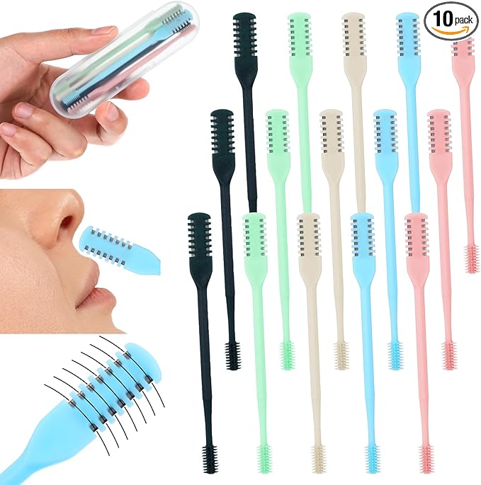 10PCS 2-in-1 Nasal Hair Cutter for Women Double Sided Nose Hair Cutter Nose Hairs Knife with Soft Cleaning Brush Portable 360° Rotating Manual Noses Hairs Trimmer Nostril Clean Remover Tool