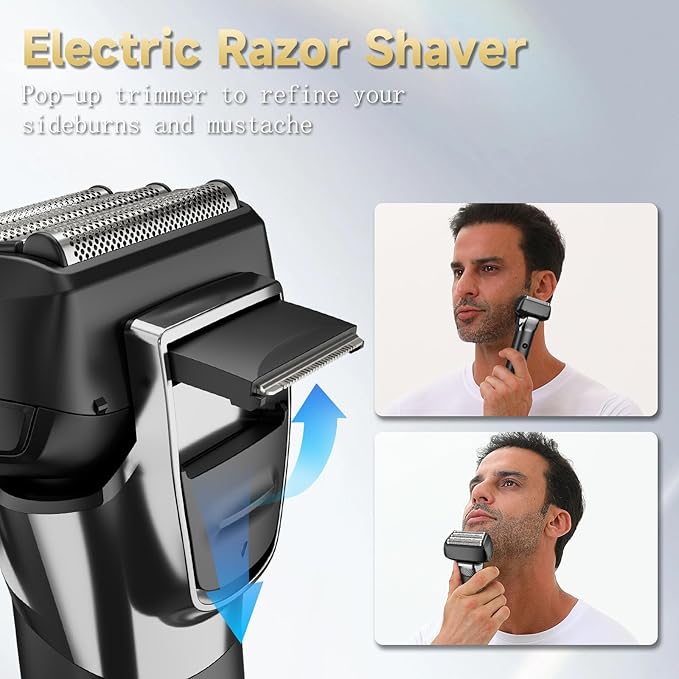 Electric Foil Shavers, Electric Razor for Men with Trimmer, Waterproof 5 Floating Blades for Shaving Face, Cordless Rechargeable USB Type-C, Wet Dry Use/Travel Lock/LED Display