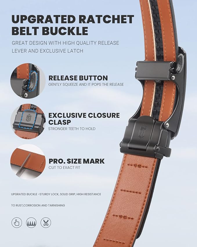Zitahli Belt Men, Ratchet Belt Dress with 1 3/8" Premium Leather,Slide Belt with Easier Adjustable Automatic Buckle