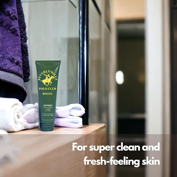 Beverly Hills Polo Club Men's Hair & Body Wash | Rogue Scent | Luxury 2-in-1 Cleansing Gel for Lasting Freshness | Premium Shower Experience 8.5 oz