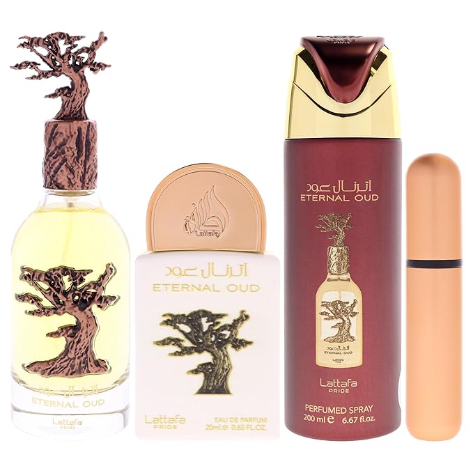 Lattafa Pride - Eternal Oud for Men - 3 Pc Gift Set 3.4oz EDP Spray, 6.67oz Perfumed Body Spray, 0.67oz EDP Spray