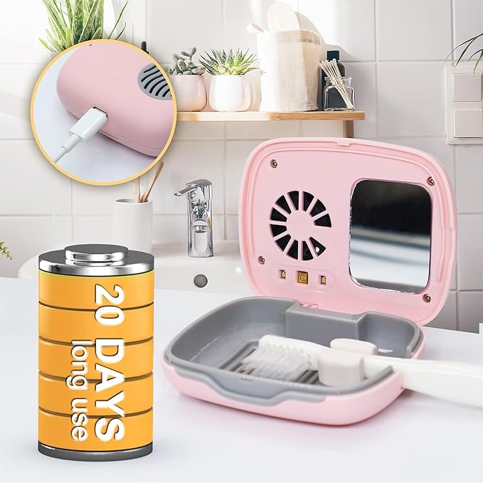 Toothbrush Travel Cover, Toothbrush Travel Case With Air Drying Function, Rechargeable Portable Toothbrush Travel Container (pink)