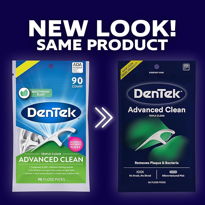 DenTek Advanced Clean Floss Picks with No Break & No Shred Dental Floss,Plaque Remover,90 Count (Pack of 2)