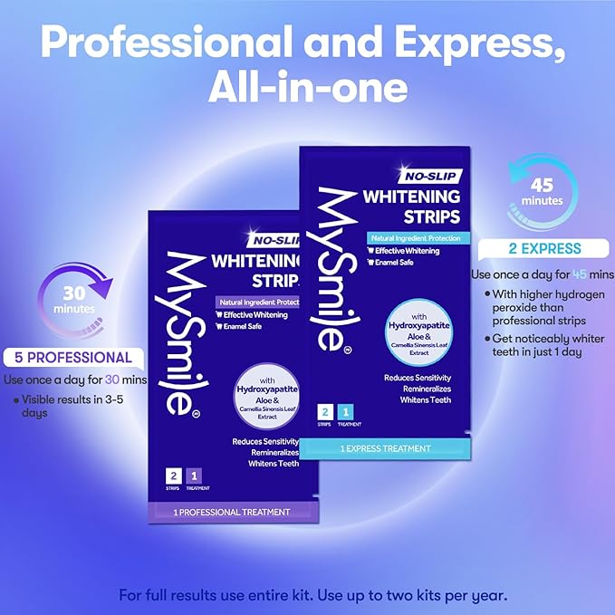 MySmile Teeth Whitening Strips, Hydroxyapatite-Infuse White Strips, Non-Sensitive Teeth Whitening with Soothing Natural Ingredients, Enamel-Safe, Residue-Free, Non-Slip, 7 Treatments Kit