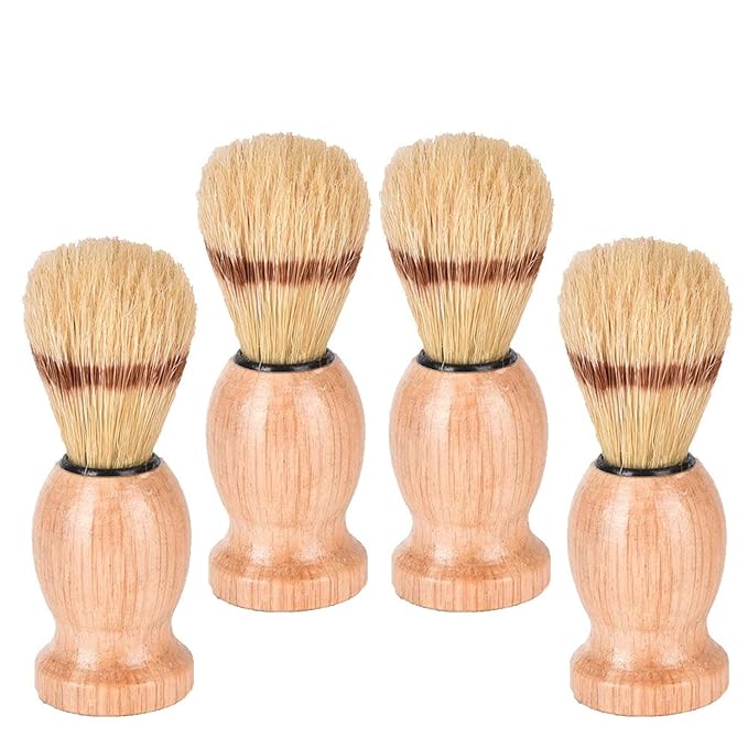 4Pcs Men Shaving Brush Wood Handle, Professional Salon Tools