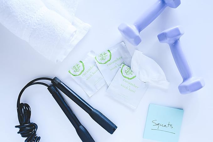 Cleansing Towelettes 12 Pack (Cucumber + Witch Hazel) For Face and Body - Wet Wipes