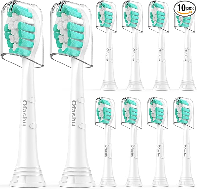 Replacement Toothbrush Heads Compatible with Philips Sonicare Protectiveclean C1 C2 4100 5100 6100 9024 6250, White, 10 Sonic Electric Brush Head (Green White, Medium)