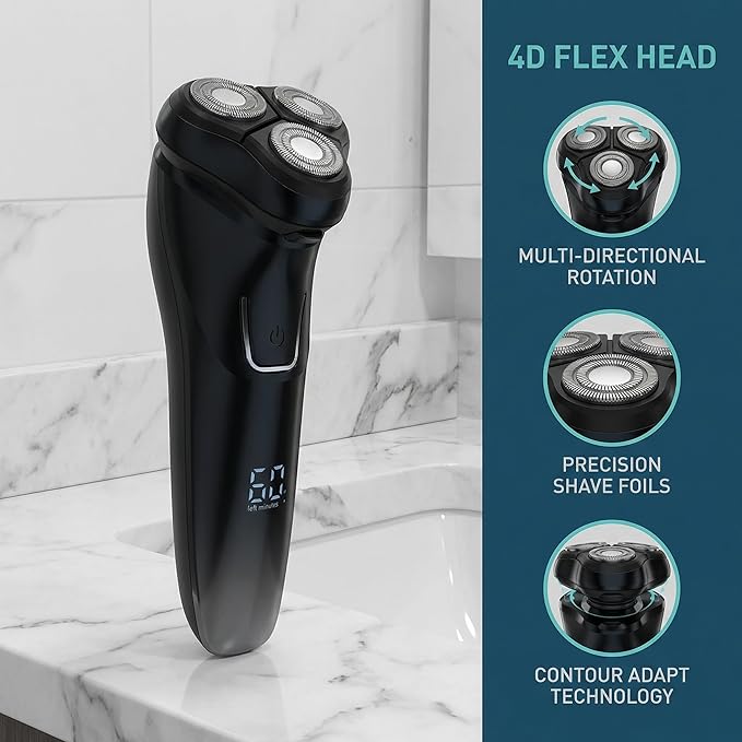 2026 Men's Electric Shaver – Premium Rechargeable Design, 4D Floating Blades, IPX6 Waterproof, 1.5H Quick Charge, with Built-in Pop-Up Trimmer – Perfect for Sensitive Skin and Travel
