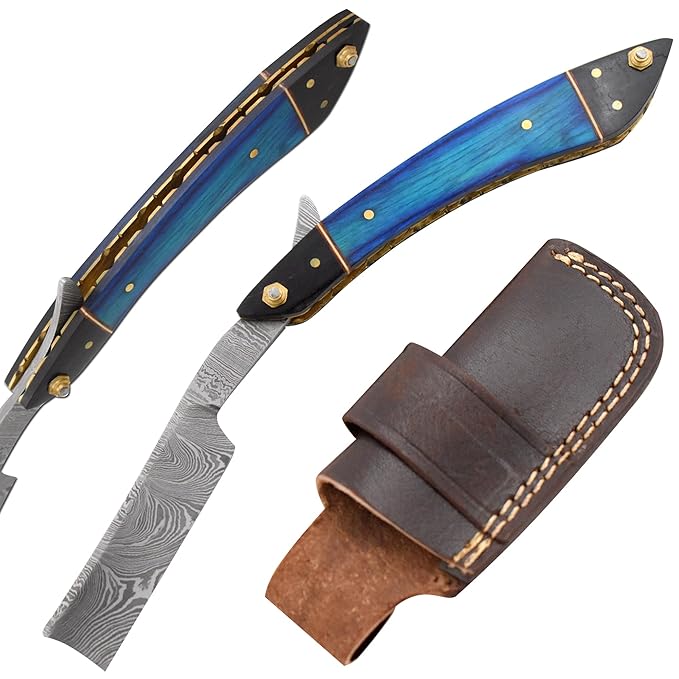 Straight Razor | Straight Edge-Razor Sharp High Hardness Real Damascus Steel Cutthroat Straight Edge-Blade | Barber Razor (327)