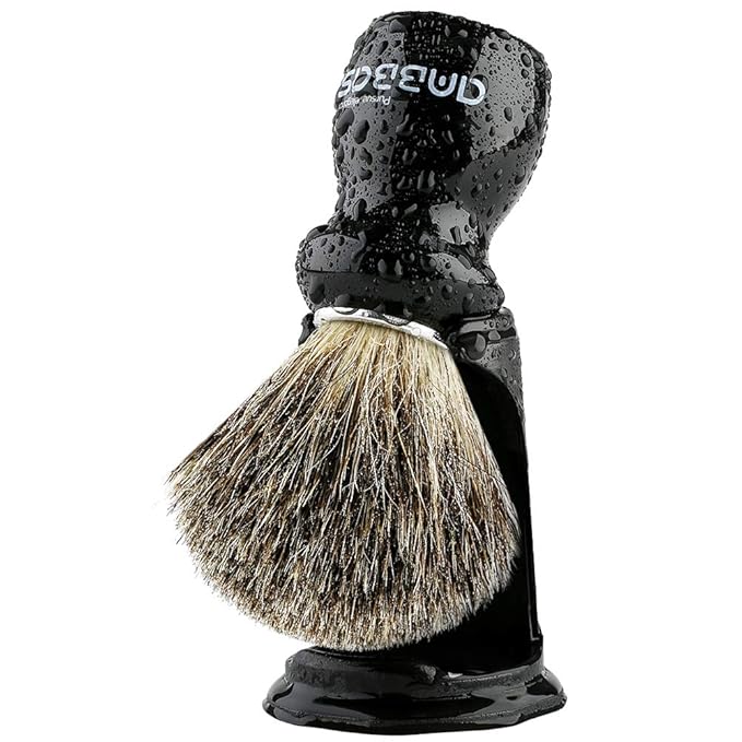 Anbbas Badger Shaving Brush and Stand,Black Wood Handle Brush with Contracted Design Resin Shaving Stand,2in1 Kit for Men Clsoe Shave