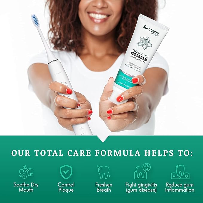 SprinJene Natural Total Care Fluoride Free Toothpaste – Patented Formula with Black Seed Oil & Zinc – Dry Mouth Toothpaste for Fresh Breath & Strong Teeth – Made in The USA (1 Pack)