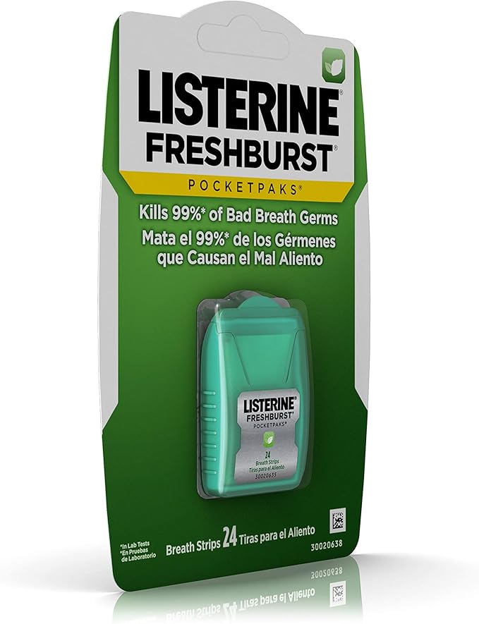 Listerine Freshburst Pocketpaks Fresh Breath Strips, Mint Breath Refresher Strips Portable Pack, Freshburst Spearmint Flavor, 24-Strips (Pack of 9)