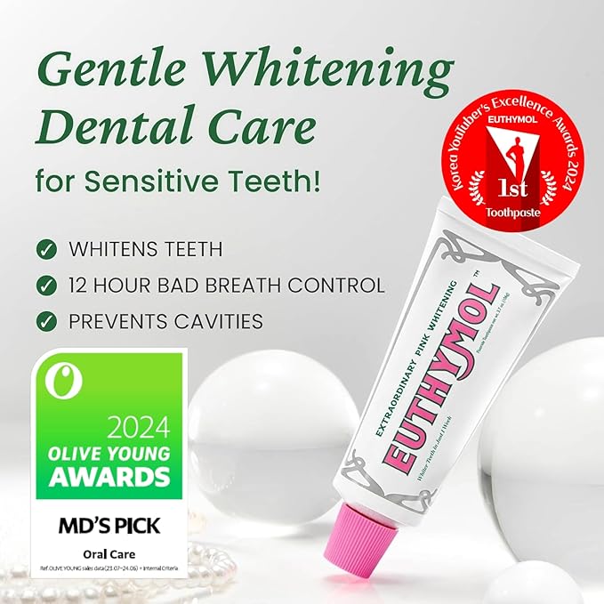 EUTHYMOL Whitening Toothpaste (3.7fl oz*3, Pack of 3) - Stain Removal in 2 Weeks, Long-Lasting Freshness for Sensitive Gum & Teeth. Bad Breath, Cavity Prevention. Recyclable Aluminum Tube