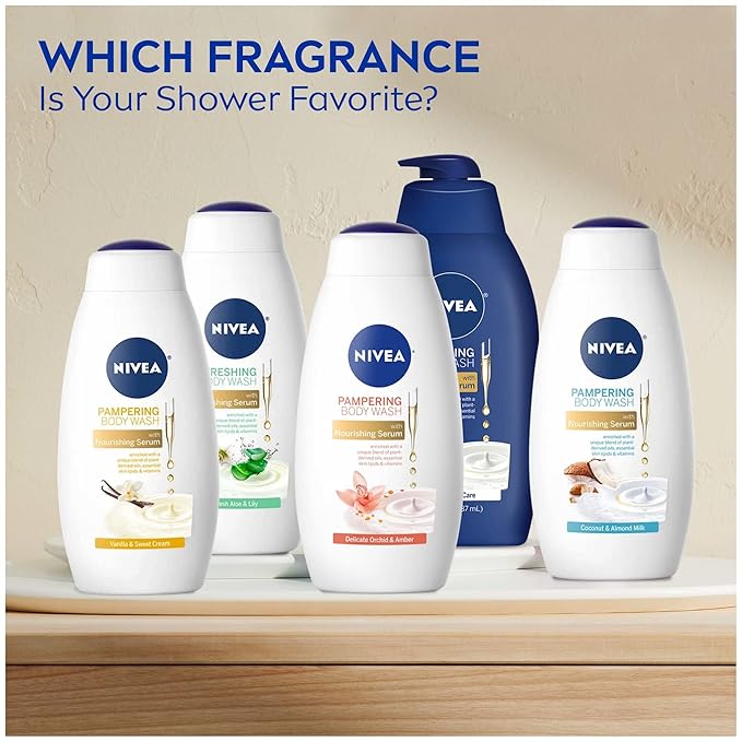 NIVEA Delicate Orchid and Amber Body Wash with Nourishing Serum, 20 Fl Oz Bottle (Pack of 2)