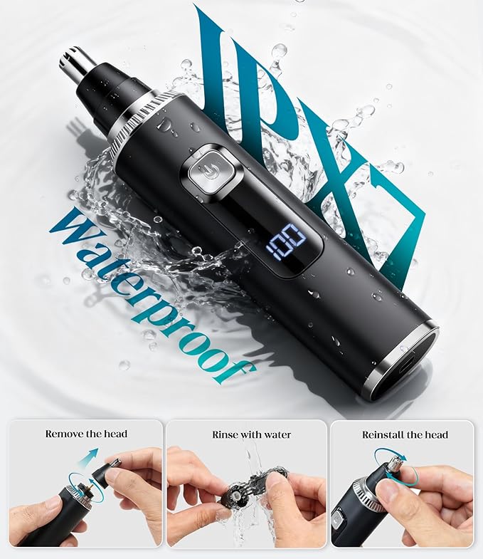 Nose Hair Trimmer for Men and Women, Type-C Rechargeable Precision Groomer with Double-Edged Blades, Painless & IPX7 Waterproof Design for Nose, Ears, Eyebrows and Facial Hair