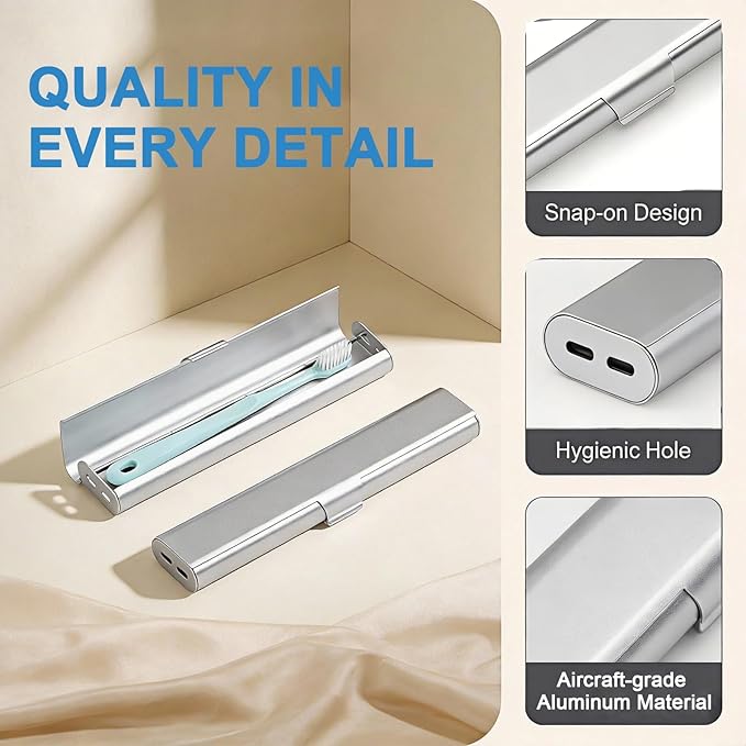 Portable Toothbrush Travel Case: Breathable & Dirt-Proof Hotel Camping Outdoor - Aluminum for Storage Recyclable Traveler (1, Silver)