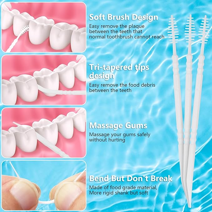 Brushpicks Interdental Toothpicks,Soft Bristle Dental Floss Picks Toothpicks,Helps Removes Plaque and Debris Between Your Teeth 300PCS (Pack of 1)