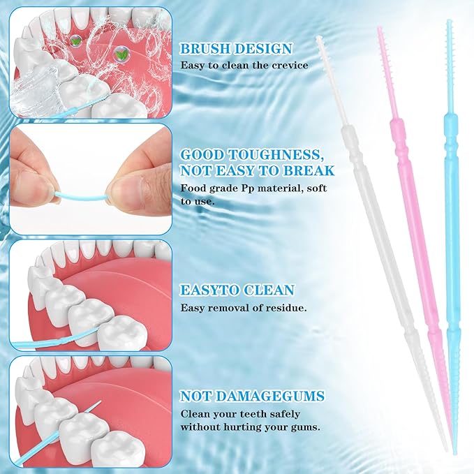 500pcs Double Head Dental Floss Interdental Brush 2-in-1 Disposable Plastic Multicolor Dental Pick Braces Cleaner Brush Oral Care Toothpicks (5 Pack, 100pcs/Box)
