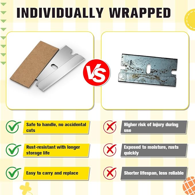 200 Pack Single Edge Razor Blades, Sharp Razor Blades Individually Wrapped, Razor Refills Fit Standard 1.5" Scraper, Utility Blades for Stickers, Glue, Labels, Adhesive Residue Cleaning