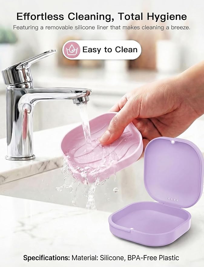 Retainer Case with Vent Holes, Aligner Case for Invisalign, Portable Aligner Kit, Removable Silicone Liner, Orthodontic Storage Box Secure Magnetic Closure for Travel - Purple