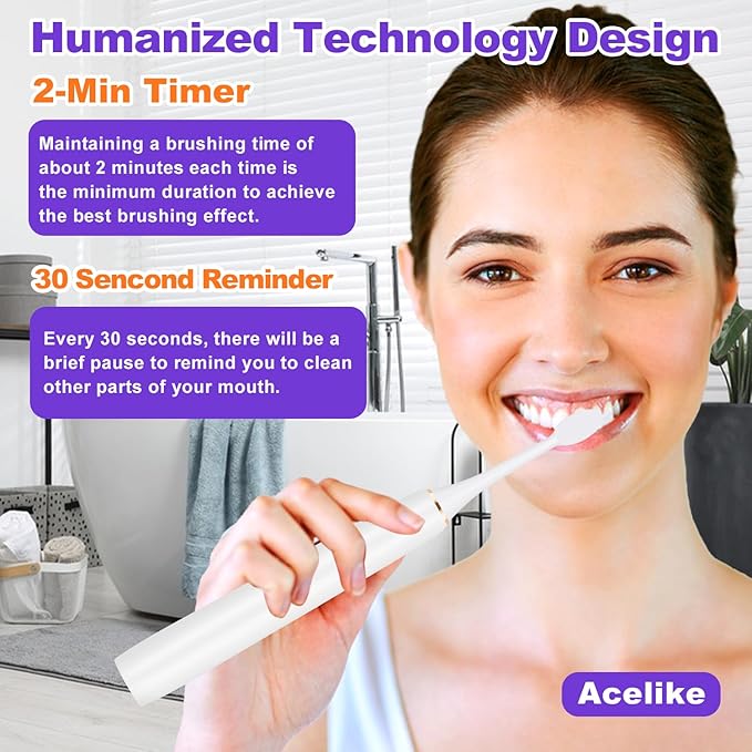 Whitening Electric Toothbrush for Adults and Kids, Rechargeable Toothbrush with 8 Brush Heads & Travel Case, 5 Modes & Smart Timer, 45000VPM Deep Clean, IPX7,One Fast Charge Last 120 Days - White