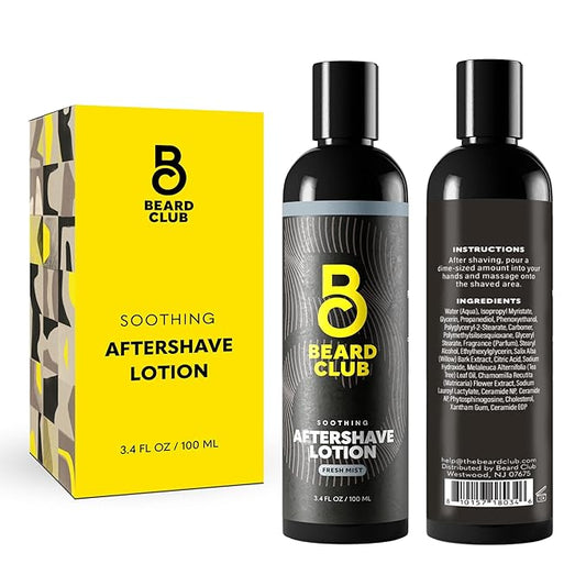 The Beard Club Aftershave for Men – Soothing After Shave Lotion for Men with Chamomile, Tea Tree Oil & Willow Bark – Post Shave Balm Calms Irritation, Prevents Razor Burn & Bumps - 3.4 Fl Oz - 1 Pack