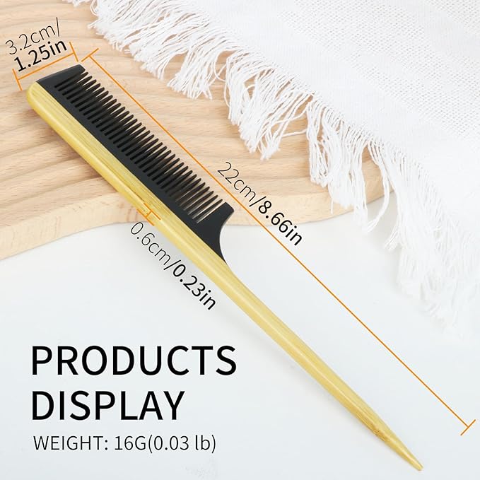 Bamboo Rat Tail Comb – Fine Tooth Hair Comb for Styling, Sectioning & Braiding, Anti-Static & Anti-Frizz, Eco-Friendly & Bakelite Durable Teasing & Parting Comb for Women, Men, Kid
