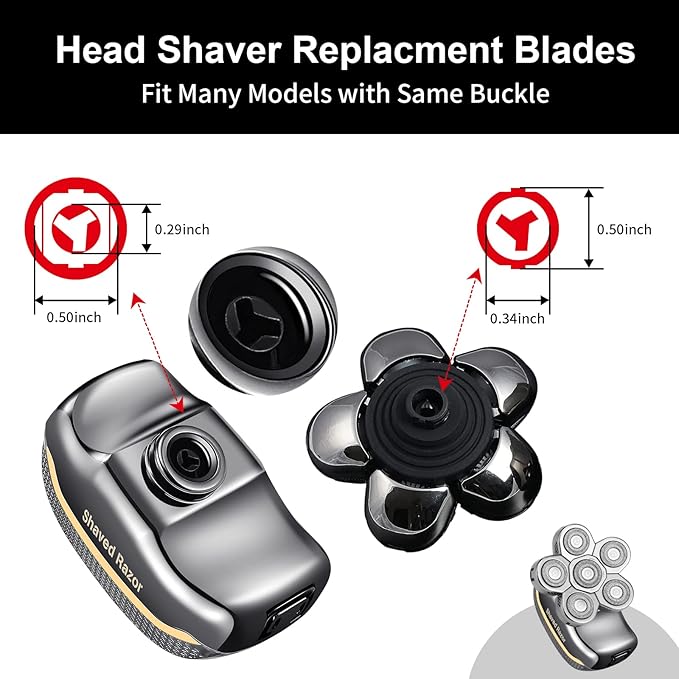 Head Shaver Replacement Heads,Head Shaver Replacement Blades, Head Shavers for Bald Men,Head shavers for Men, Stainless Steel Rotary Blades for Electric Head Razor (silver6)