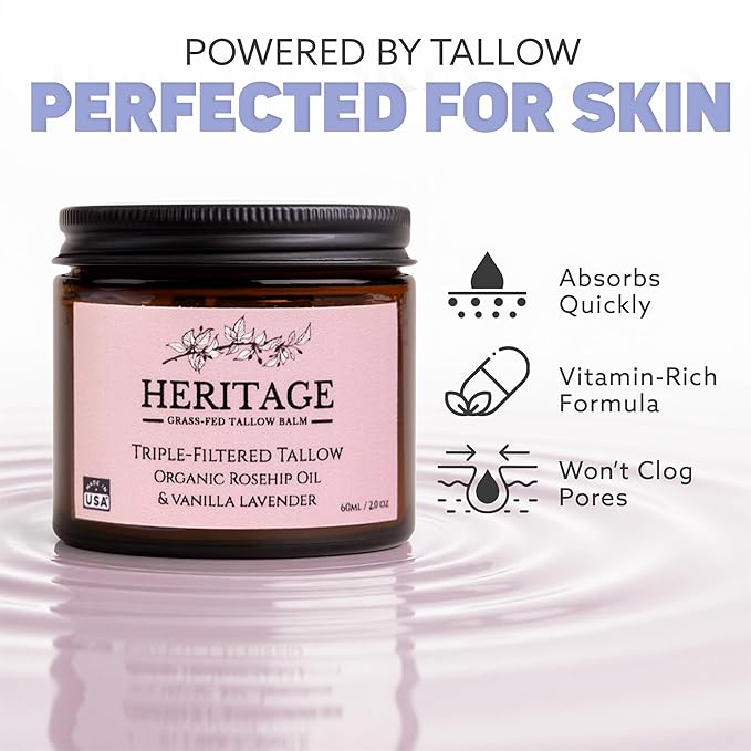 Whipped Beef Tallow for Skin Eczema - Infused Rosehip Oil & Lavender Essential Oil - Made in USA, Baby, Men, Women Natural Moisturizer for Body & Face, Wrinkle Repair Defense, Grass Fed Skincare 2 Oz