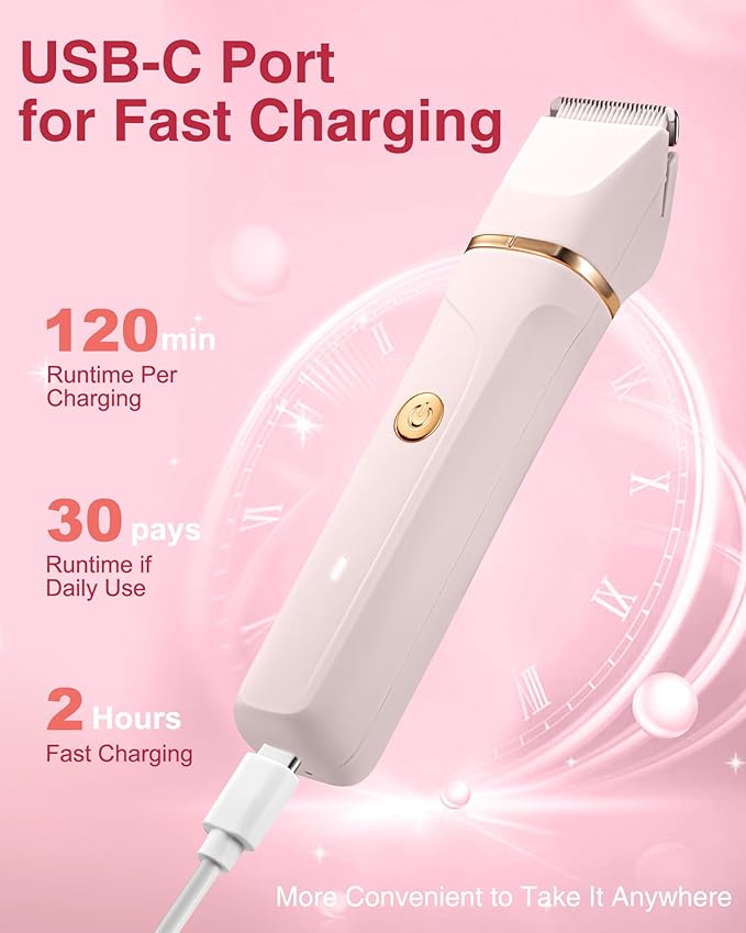 Bikini Trimmer for Women,3-in-1 Bikini Shaver Electric Razors for Womens Face, Legs,Bikini Line Armpit, IPX7 Waterproof, USB-C Rechargeable,Travel Trimmer, Pink