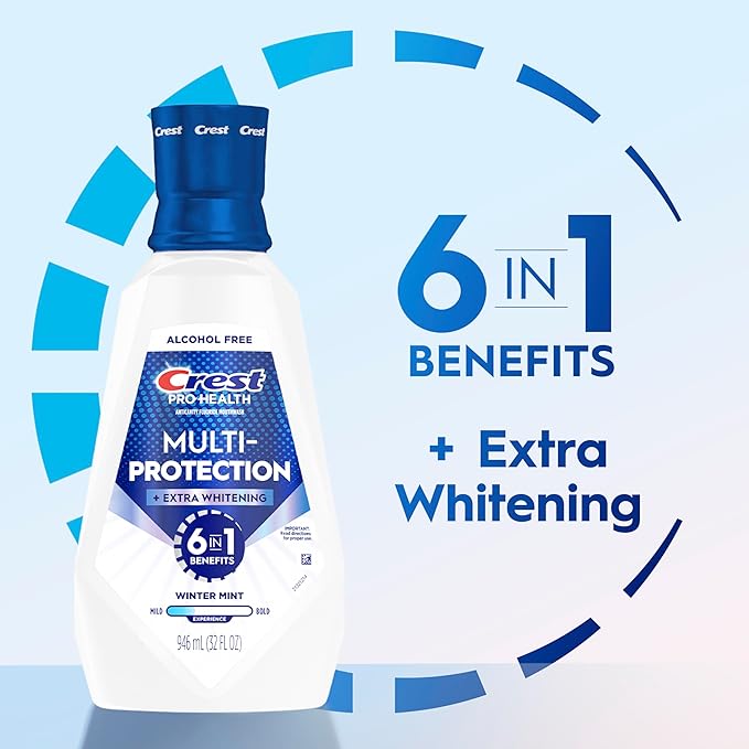 Crest Pro-Health Advanced Mouthwash, Alcohol Free, Extra Whitening, Energizing Mint Flavor, 2x946mL (32 fl oz)