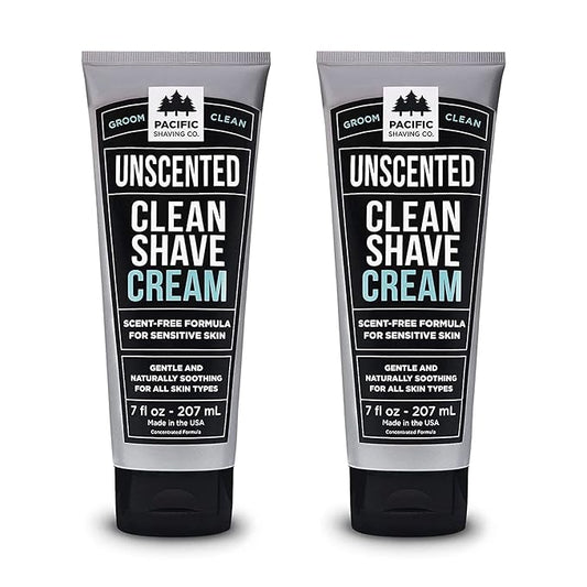 Pacific Shaving Company Clean Shaving Cream - Shea Butter + Vitamin E Shave Cream for Hydrated Sensitive Skin - Clean Formula for a Smooth, Anti-Redness + Irritation-Free Shave Cream (7 Oz, 2 Pack)