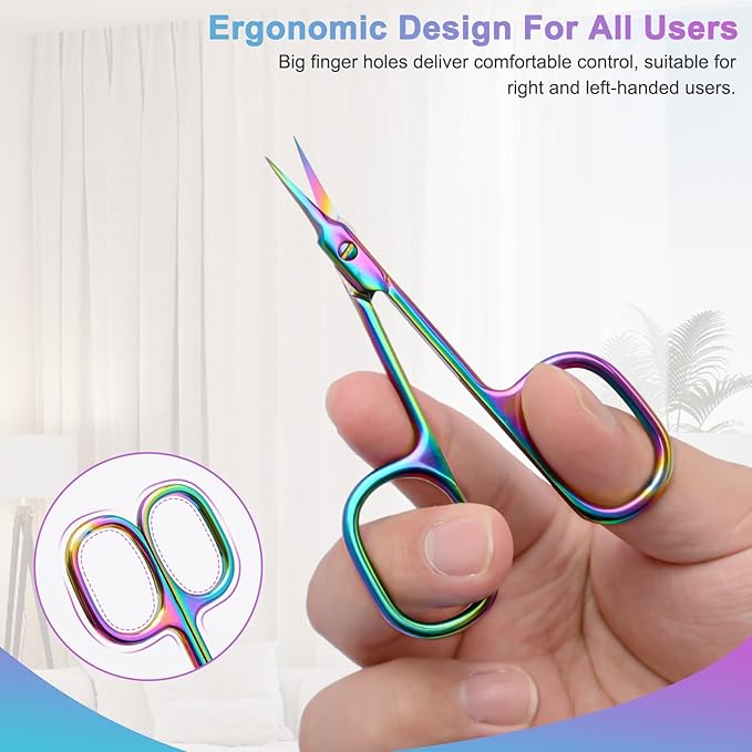 CGBE Cuticle Scissors Extra Fine Curved Blade, Super Slim Manicure Scissors for Cuticles Professional Small Scissors with Precise Pointed Tip Grooming Blades, Eyebrow, Eyelash, and Dry Skin - Colorful