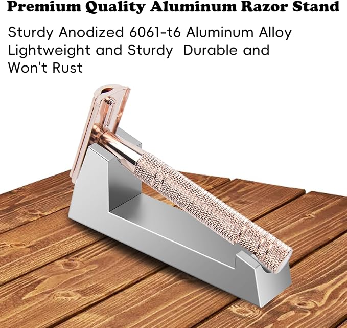 Aluminum Alloy Razor Stand, Safety Aluminum Men's Shaving Stand Gold for Bathroom Countertops, Compatible with Henson AL13, AL13-M and Ti22, Anti-Rust and Durable