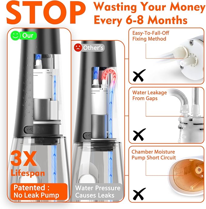 Water Dental Flosser Pick for Teeth - 300ML Portable Cordless Oral Irrigator, Rechargeable Irrigation Cleaner Professional Electric Flossing Machine for Teeth Cleaning Power Flosser Travel (Black)