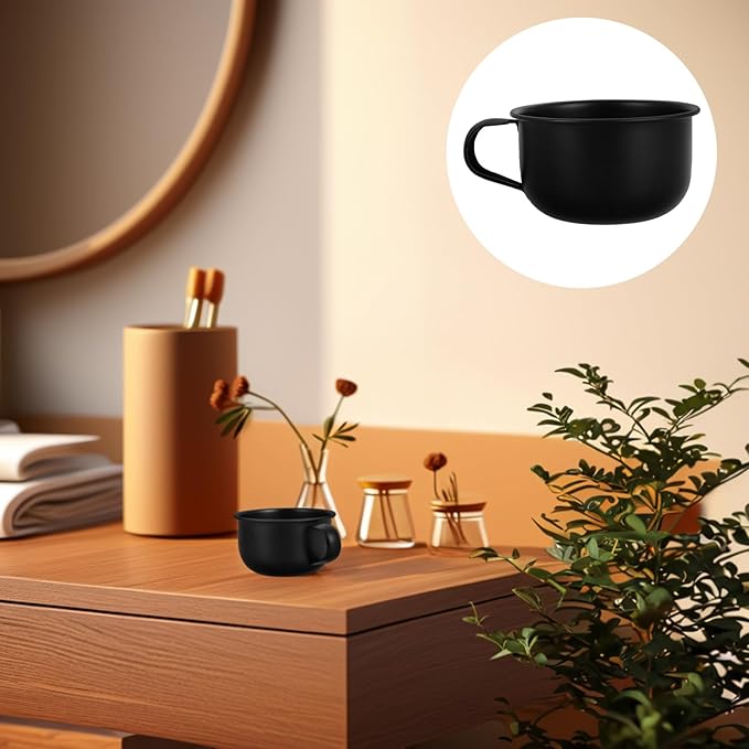 FRCOLOR Men’s Shaving Soap Bowl with Handle, Metal Shaving Mug for Beard Shave, Barber Shave Cup for Home, Black Foam Lather Container