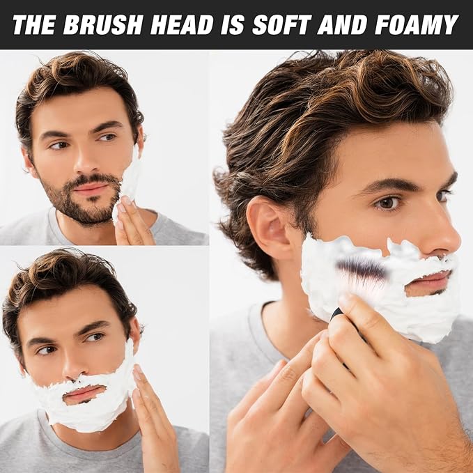 2 Pack Men Shaving Brush,Wet Shave Using Cream & Soap Synthetic Hair Tool with Hard Wood Handle Synthetic Travel Paint Brush for Men Valentine Gifts Hair Salon Tool Home(Black,Classic)