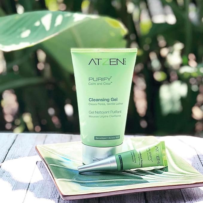 ATZEN Purify Cleansing Gel | Acne Face Cleanser | Foaming Face Wash For Senstive Skin & ACne Breakouts | Organic Face Wash | Natural Plant Based Foaming Gel | Vitamin B5 | Paraben Free, Cruelty Free, & Non GMO (3 oz)
