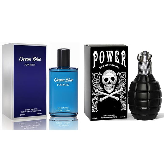 META-BOSEM Men's Perfume Gift Set, EDP, 2 Pack (3.4 oz / 100 mL each), Ocean Blue, Power, Aquatic Blue & Warm Spicy, for summer & travel & night out & date night, Long-Lasting, Gift Ready