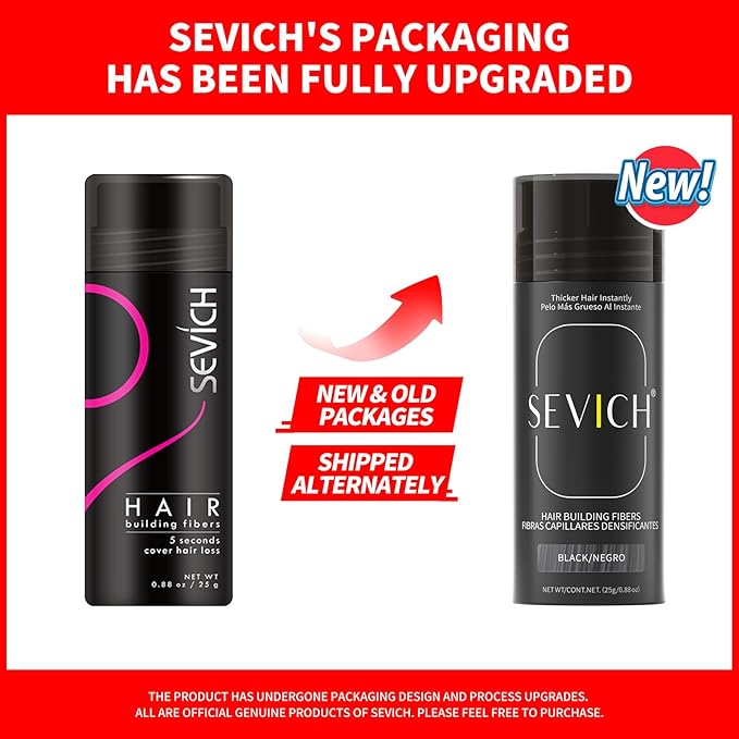 SEVICH Hair Building Fibers - Instant Hair Thickener for Thinning Hair Loss, Natural Keratin Powder for Men Women, Black 25g/0.88oz