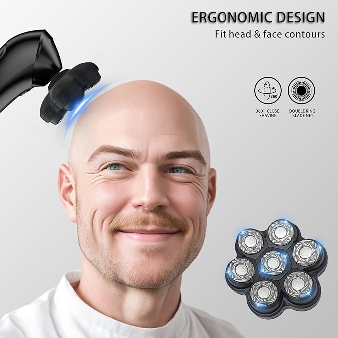 Magnetic Head Shaver Replacement Heads 7 Double Ring Waterproof Rotary Razor Blades for Bald Men Compatible with Freebird wyklaus shpavver (Black3)