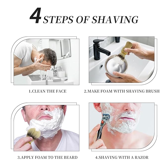 Shaving Brushes for Men,5 in 1 Shave Brush Kit,Includes 100% Pure Boar Shaving Brush, Shaving Bowl,Shaving Cream& Shave Soap Best Shaving kit for Men Gift Set (Wood Color)