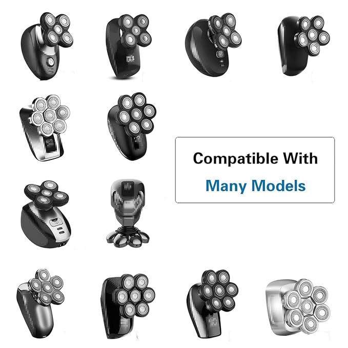 7 Blades Magnetic Head Shaver Replacement Heads Double Ring Waterproof Rotary Razor Blades for Bald Men Compatible with freebird wyklaus shpavver (Silver)