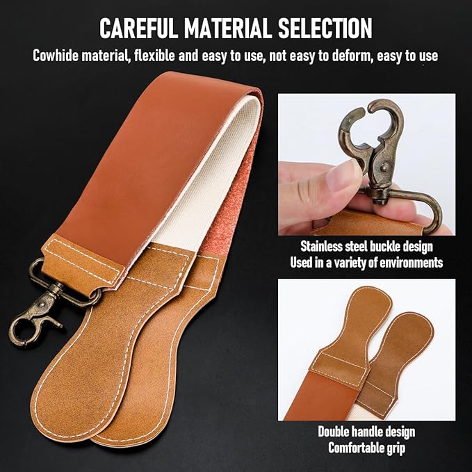 Professional Straight Blade Razor Kit with Strop - Stainless Steel Sharp Shaver Straight Edge Barber Razor for Men Home & Salon Grooming Using (Brown)
