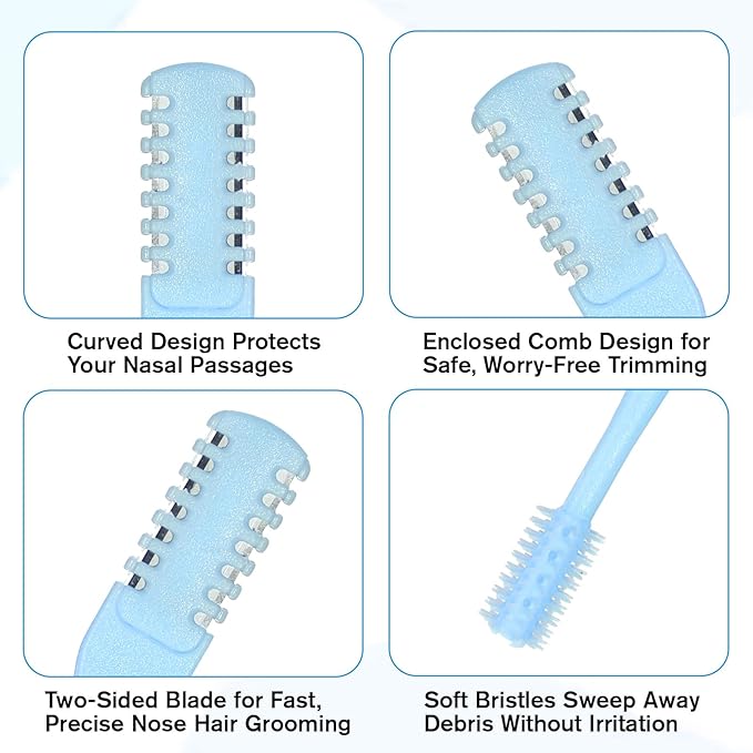 8 Pcs Nasal Hair Cutter 360° Rotating Nose Hairs Remover Tool Double Sided Nose Hair Trimmer Portable 2-in-1 Nasal Cutter Sticks Noses Knife with Soft Cleaning Brush for Home Travel Essentials